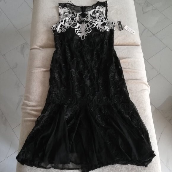 R & M Richards Black and Shite Soutache Midi Dress New with Tags Size 10 - Picture 3 of 10